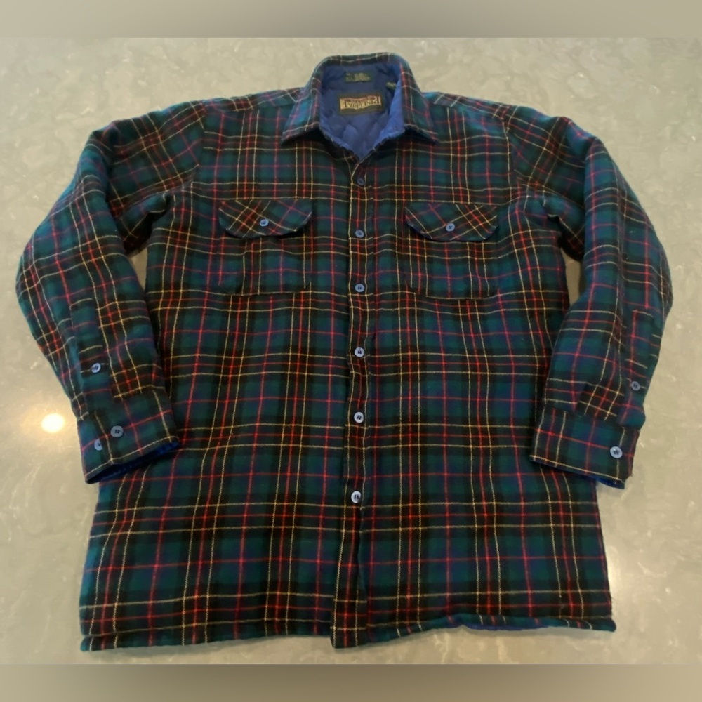 Pinegrove Quilted Lined Multicolored Plaid Flannel Shirt Jacket Mens Medium